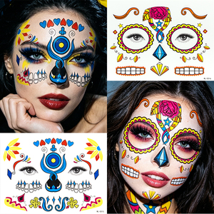 Autocollants de tatouage temporaire pour le visage, effet réaliste, pour Halloween : Clown, Bouffon, Toile d'araignée, Zombie, Fantôme – Maquillage imperméable - Product Image 6