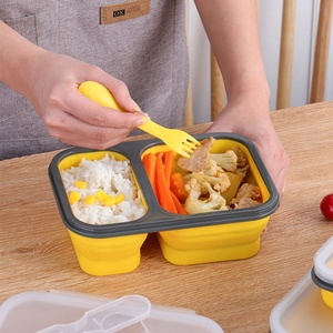 Silicone Food Storage Collapsible Containers Heat in Microwave 2 <b>Compartment</b> Folding Silicon Bento <b>Lunch</b> <b>Box</b> With Lid - Product Image 4