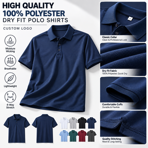 เสื้อโปโลคุณภาพสูง 100% โพลีเอสเตอร์ แห้งเร็ว สีกรมท่า รับสกรีนโลโก้ เสื้อโปโลสำหรับเล่นกอล์ฟผู้ชาย ประสิทธิภาพสูง ผู้ผลิต OEM ODM - Product Image 1