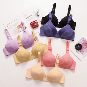 女性用薄いワイヤーフリー通気性のあるソリッドニット日常コットンスパンデックススポーツブラフィットネス用カップ付き-卸売プライベートラベル - Product Image 6