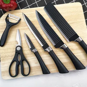 Factory Wholesale 6 Pieces Black Non Stick Coated Chef Knife Stainless Stainless Kitchen Knives Sets