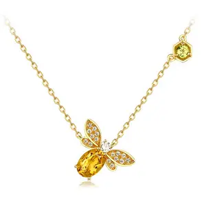 Gold animal insect jewelry 925 Sterling silver citrine bumble bee necklace