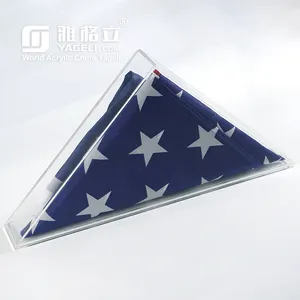 Wholesale triangle transparent custom acrylic flag memorial box for burial flag