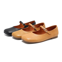 Chaussures pour femmes à bout carré en cuir véritable, faites à la main, avec boucle, légères, respirantes, douces, tendance, pour l'été, le printemps et l'automne