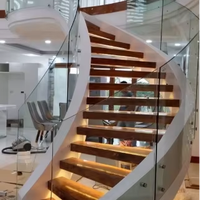 Escalier flottant incurvé moderne avec rampe en verre trempé LED – Design haut de gamme pour une amélioration de l'habitat de prestige