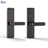 Qleung S811 Serrure de porte intelligente avec carte Clé Code Tuya APP Reconnaissance d'empreintes digitales pour hôtel maison appartement bureau porte en bois