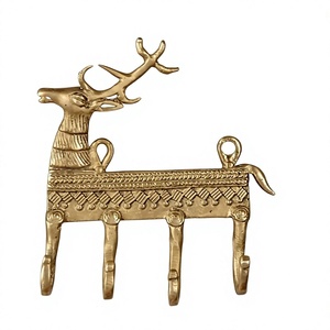Vintage Brass Deer Wall Mount Hooks With 4 Hooks Handmade Animal Pattern For <b>Clothing</b> Storage Decoration For Home Brass <b>Rails</b> - Product Image 1
