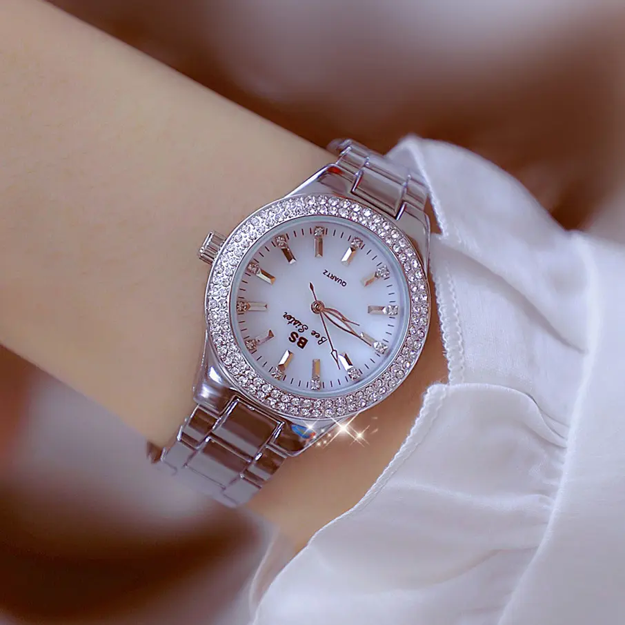 นาฬิกาข้อมือฝังเพชรสำหรับผู้หญิง,นาฬิกาควอตซ์หรูหราแบรนด์หรูสำหรับสุภาพสตรี