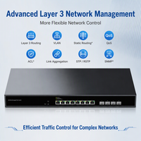 Commutateur réseau géré L3 haute vitesse 10G, 8 ports 10GbE RJ45 + 4 ports 10G SFP+ pour réseau d'entreprise