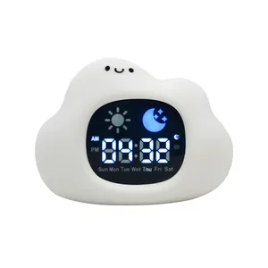 Desenho criativo companheiro novo despertador nuvem luzes noturnas sleep trainer para quarto das crianças cor mutável com ruído branco