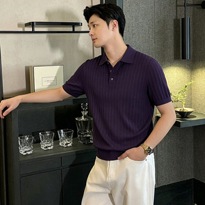 Polo in Maglia a Maniche Corte <span class=keywords><strong>da</strong></span> Uomo con Colletto a Rovescia, a Righe, Minimalista, per Business, Ideale per Dropshipping - Product Image 3