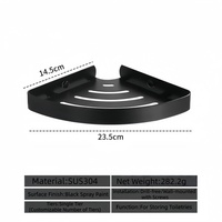 Étagère de douche d'angle triangulaire en acier inoxydable 304 noir mat, fixation murale, antirouille, pour salle de bain et hôtel, garantie OEM 5 ans