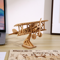 Puzzle 3D en bois en gros, biplan à assembler soi-même, modèle d'avion de chasse vintage