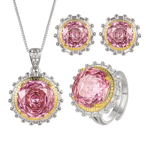 Minimalist Eco-friendly Copper Gold Plated 14-10MM Rose Cut Zircon Geometric Pendant <b>Earrings</b> Ring Jewelry <b>Set</b> for Women - Product Image 1