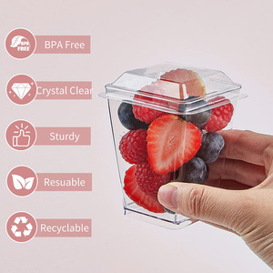 Gobelets carrés jetables de 150 ml (5 oz) pour crème glacée, <span class=keywords><strong>yaourt</strong></span>, gelée, pouding, mini-coupes en plastique transparent PS pour mousse et desserts avec couvercle - Product Image 5