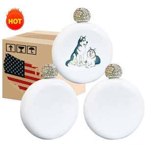 Petaca de Acero Inoxidable Brillante de 5 oz para Mujer con Tapas de Diamantes de Imitación para Sublimación Blanca - Product Image 2