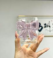 Licht luxe roze glazen beker met strik 250ml modern design hittebestendig hoog borosilicaat vaatwasser- en magnetronbestendig voor vrouwen koud drankjes