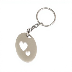 Oval Keychain With Heart Cutouts Cute Design Metal <b>Key</b> Ring - Product Image 1