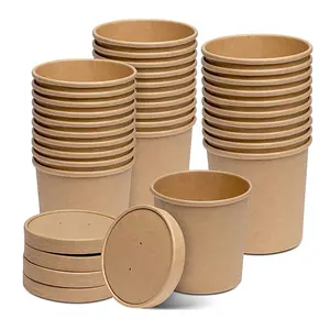 16 oz. Paper Food Boxes and Containers With Vented Lids To Go Hot Soup Bowls Disposable Kraft paper Ice Cream Cups
