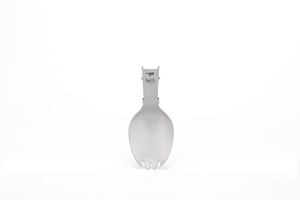 Couteau-fourchette 2 en 1 ultra-léger pliable en titane gris argent sablé, réutilisable, écologique, portable, pour le camping et les voyages - Product Image 3