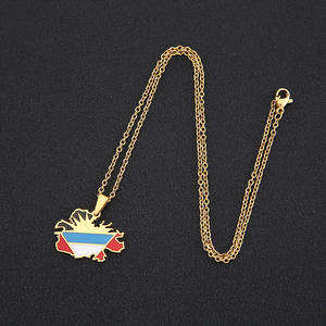 빈슈오 도매 맞춤형 스테인리스 스틸 쥬얼리 드롭 오일 안티구아 바부다 국기 지도 남성 펜던트 커플 목걸이 여성용 - Product Image 5