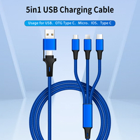 Câble de charge multi-prise en cuivre pur 5 en 1 USB C à charge rapide, tressé en nylon, logo personnalisé, cadeau d'entreprise 1,2m/2m