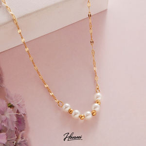 HOVANCI-collar de acero inoxidable chapado en oro de 18k para mujer, gargantilla de cuentas de perlas, cadena de eslabones - Product Image 1