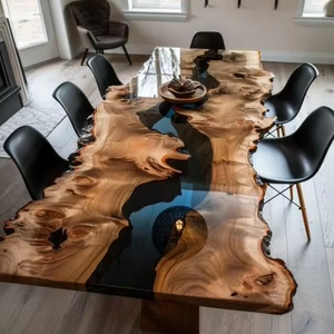 Home Furniture Factory Direct Solid Walnut Wood Modern Clear <strong>Epoxy</strong> Resin Slab Dining <strong>Table</strong> Dining Room Furniture - Product Image 1