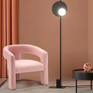 Hotel ruang tamu kain Teddy Pink Accent kursi Pink kursi santai untuk kamar tidur