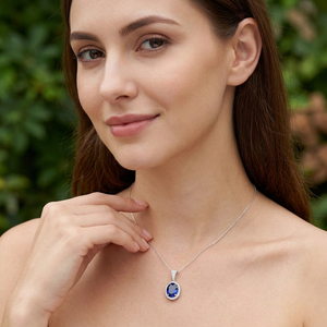 Lab-Grown Blue Sapphire Pendant Necklace 925 Sterling Silver Rhodium Plated 18-Inch Chain <b>Simulated</b> <b>Diamonds</b> (CZ) Classic - Product Image 6