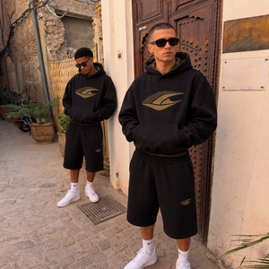 Conjuntos de Sudadera Premium Personalizados de Forro Polar Grueso, Conjunto de Sudadera con Capucha Negra, <span class=keywords><strong>Pantalones</strong></span> <span class=keywords><strong>Cortos</strong></span> Deportivos y Sudadera con Capucha con Cremallera y Bordado - Product Image 2