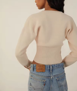Suéter de Punto Personalizado con Logotipo de Moda para <span class=keywords><strong>Mujer</strong></span>, Top de Manga Larga, Suéter de Punto Acanalado para <span class=keywords><strong>Mujer</strong></span> - Product Image 5