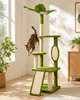 Arbre à chat en peluche robuste et écologique en forme de plante, avec poteaux à gratter en sisal, structure d'escalade multi-niveaux en velours, emballage en carton