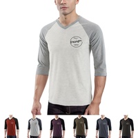 Derniers T-shirts de sport de baseball personnalisés pour hommes en polyester à sublimation, manches raglan 3/4, col en V, coupe ajustée, séchage rapide