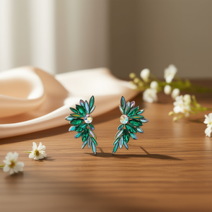 Orecchini a Perno E4123 Multicolore a Forma di Pianta con Cristalli e Strass, Gioielli Trendy da Donna - Product Image 2