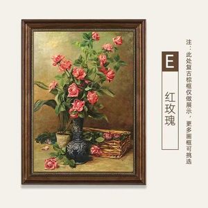 Romantisch Roos Olieverfschilderij Met Lijst, Elegant Botanisch Kunstwerk Voor Eetkamer, Klaar Om Bloemenmuurdecor Op Te Hangen - Product Image 6