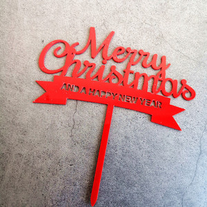 ท็อปเปอร์เค้กอะคริลิคสีแดงเหลือบรุ้ง ลาย "Honey And Sweetness Merry Christmas" สำหรับงานปาร์ตี้วันหยุด - Product Image 1