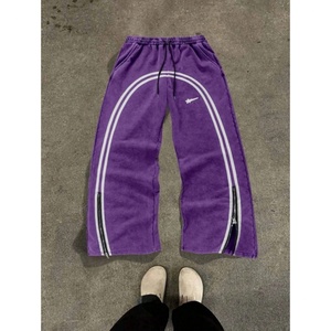 Pantalones Anchos de Alta Calidad con Cordón en la Cintura, Estilo Vintage Lavado, con Rayas Laterales y Detalle de Cremallera, Unisex - Product Image 3