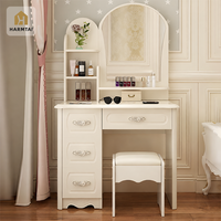 HarmTai Coiffeuse de style européen avec miroir arqué LED, tabouret rembourré et grand rangement