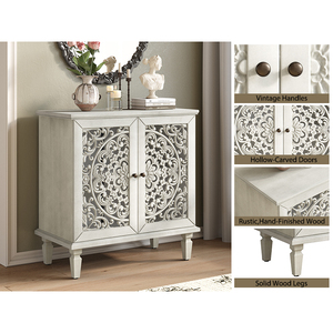 Vintage Hollow Carved Accent <b>Cabinet</b> 2 Door <b>Display</b> Storage <b>Sideboard</b> Symmetrical Floral Design Adjustable Shelf - Product Image 6