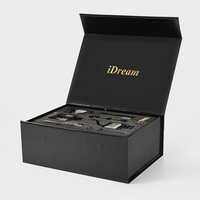 Boîte cadeau de luxe personnalisée pour café, fabriquée à la main, avec couvercle rabattable, en carton noir, fermeture magnétique, et aménagement personnalisé en éponge.