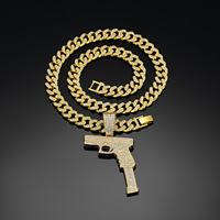 Kalung liontin berbentuk Pistol bertatahkan berlian Retro CJH hadiah Dropshipping, rantai Kuba panjang Hip-hop