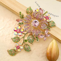 Bros Berlian Penuh Motif Bunga Multi-warna Berlapis Logam Bahan Paduan Fashion Mewah untuk Gaun Wanita