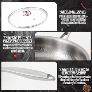 Sartén Moderna Ecológica de Acero Inoxidable Martillado con Tapa de Vidrio, Duradera, Resistente a los Arañazos, Apta para <span class=keywords><strong>Horno</strong></span> e Inducción, Juego de Utensilios de Cocina - Product Image 4