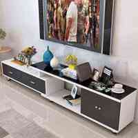 Table basse moderne de luxe à profil bas en bois mélaminé avec plateau en acrylique et espace de rangement pour le salon