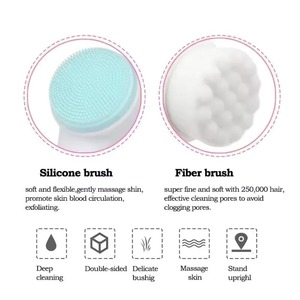 Brosse nettoyante faciale 3D double en silicone, design simple, poils doux, double face, nettoyage en profondeur des pores, exfoliant, massage manuel - Product Image 4
