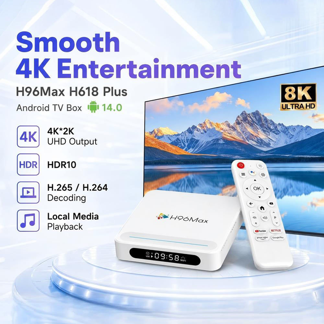 2026 Premium H96 MAX H618 Plus Android 14 128g WiFi6 8K Ultra Smart Tv Box Media Player Streaming Android TV Box