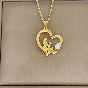 Semplice collana in <span class=keywords><strong>acciaio</strong></span> inossidabile placcato oro a forma di cuore tulipano catena zircone per clavicola per la festa della mamma del <span class=keywords><strong>commercio</strong></span> estero - Product Image 4