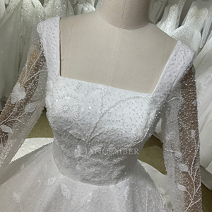 Nuevo Vestido de Novia de Lujo Estilo Princesa, Manga Larga, Apliques de Pedrería, Estampado Floral, Color Caramelo, Espalda Descubierta, Largo hasta el Suelo, Vestido de Gala - Product Image 2