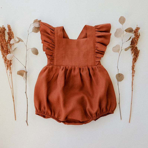 Barboteuse pour bébé fille en lin et coton à manches à volants, vêtements d'été pour nouveau-né et tout-petit - Product Image 4